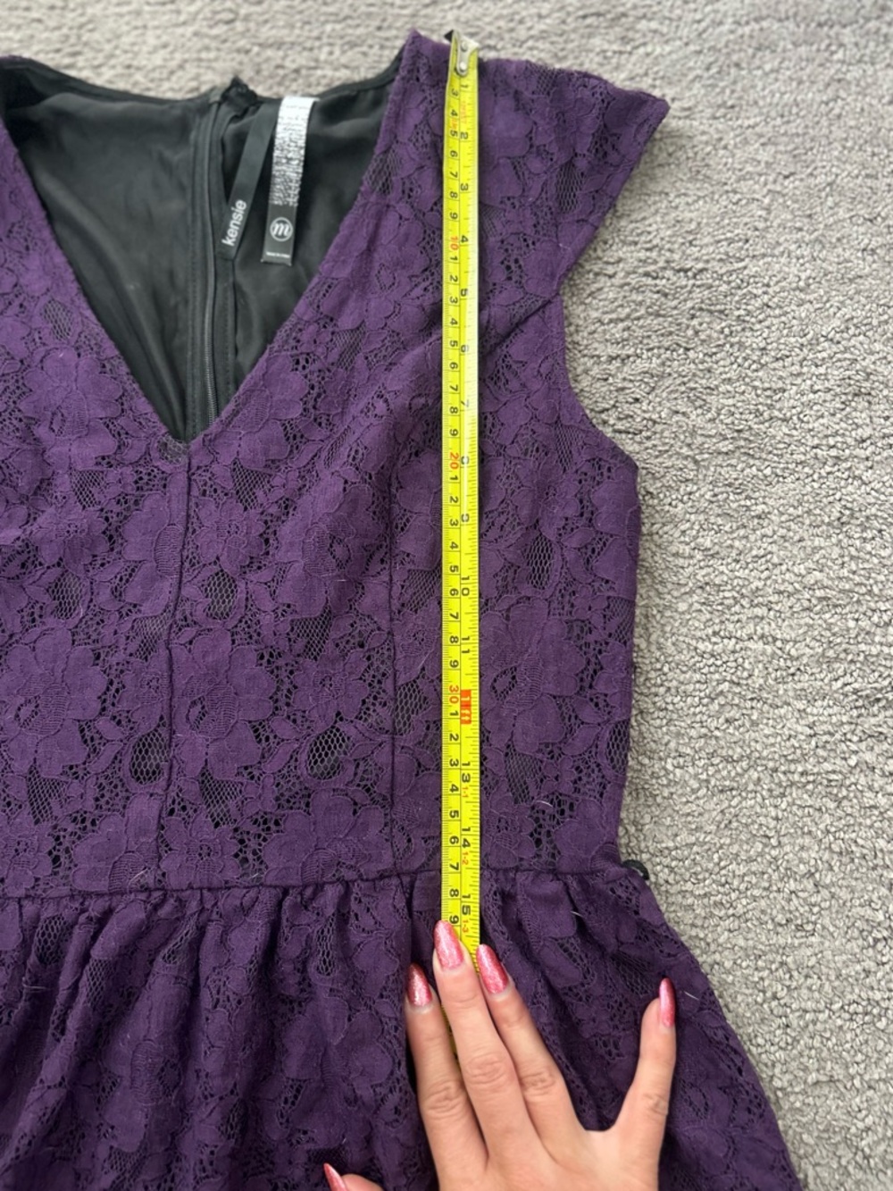 Kensie Plum Purple Lace Fit & Flare Mini Dress V-Neck Cap Sleeve Lined Size M - Picture 5 of 13